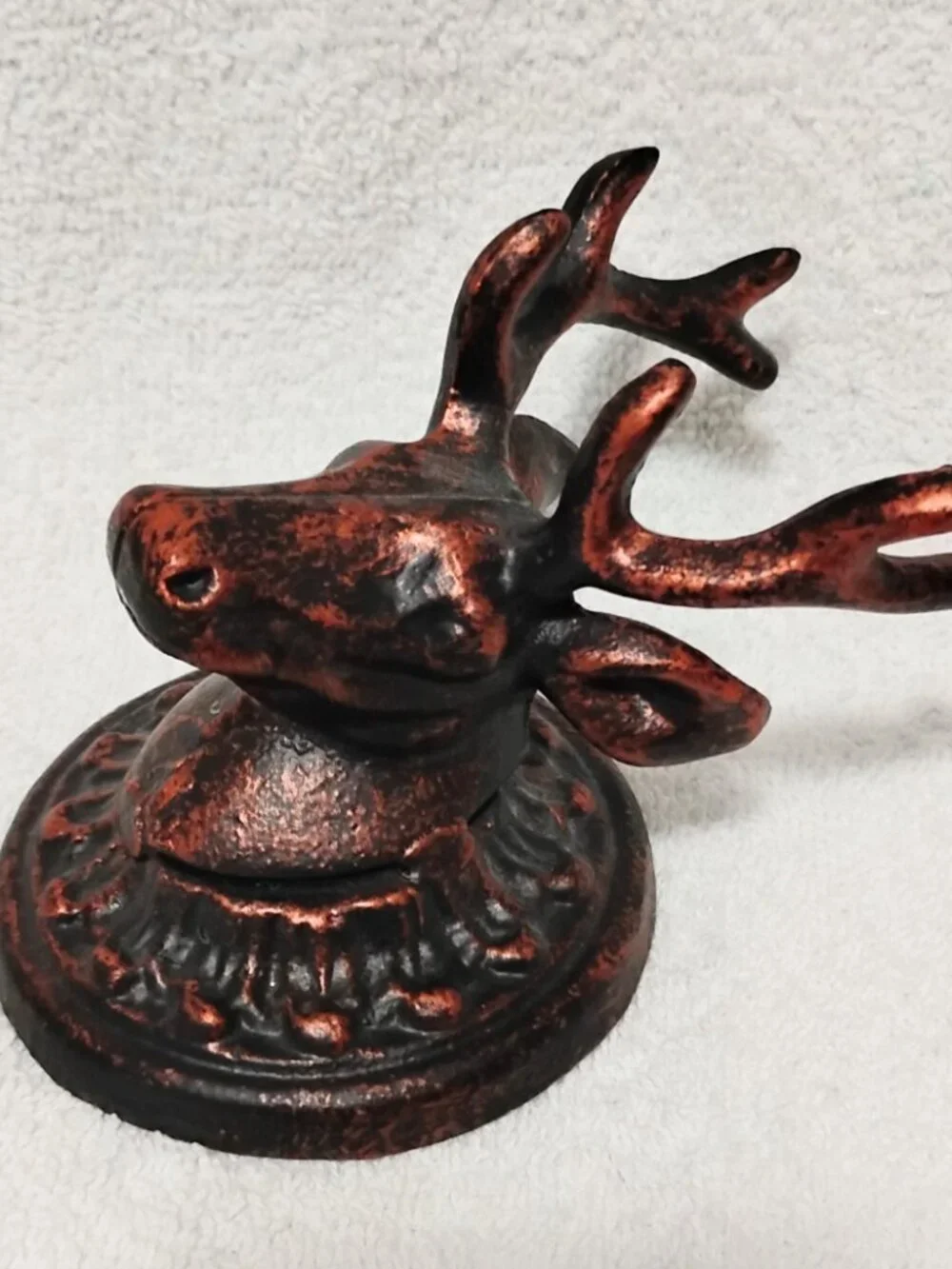 Cast Iron Deer Head Wall Hook Rustic Copper Bronze Finish 4x4 Inches